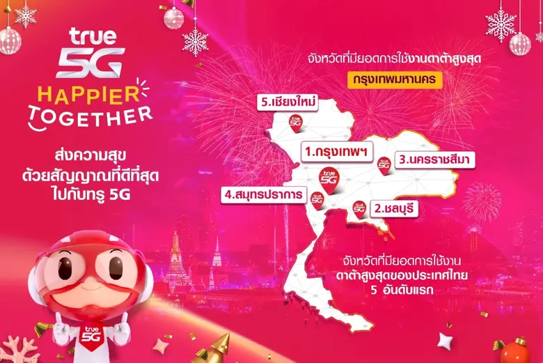 สวัสดีปีกระต่ายทอง…ทรู 5G เปิดท็อป 5 สถิติยอดการใช้งานดาต้าช่วงเคาท์ดาวน์ กรุงเทพฯ ครองแชมป์ต่อเนื่อง