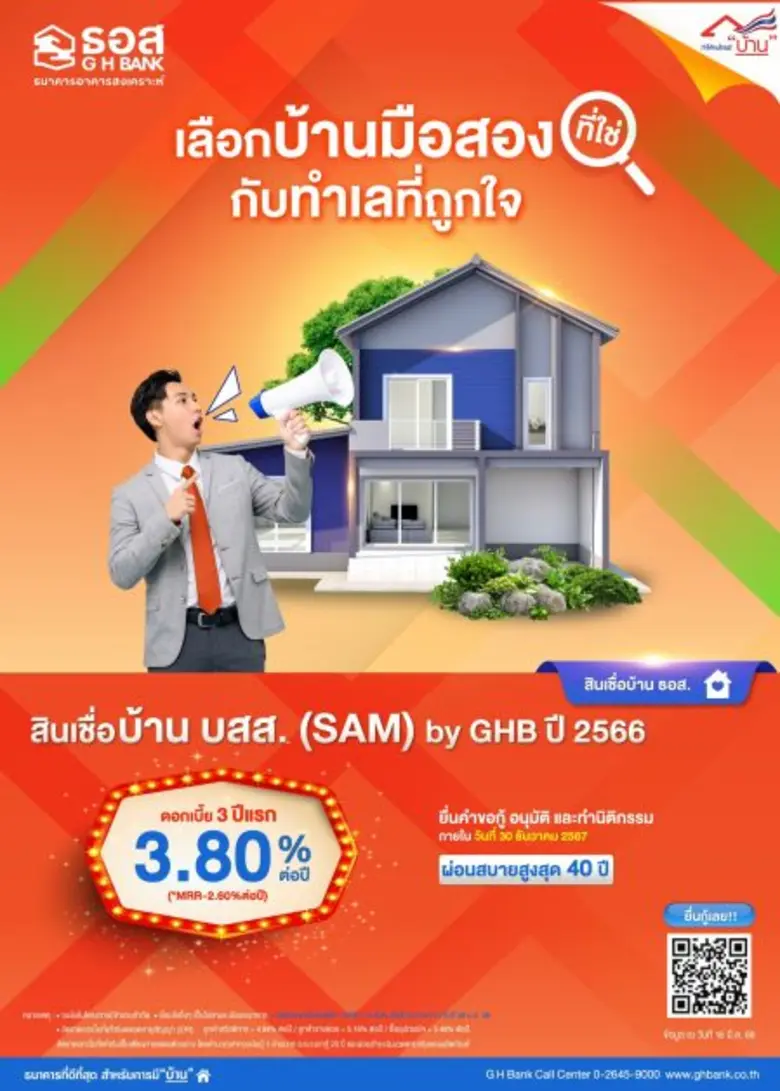 ธอส. จับมือ SAM จัดทำ "โครงการสินเชื่อบ้าน บสส. (SAM) by GHB" สินเชื่อบ้านอัตราดอกเบี้ย 3 ปีแรก ต่ำสุดเพียง 3.80% ต่อปี