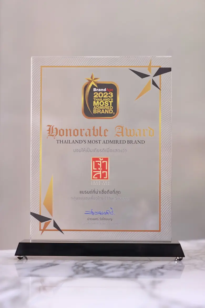 เจ้าสัว คว้ารางวัล Thailand's Most Admired Brand ประจำปี 2566 สุดยอดแบรนด์ ครองใจผู้บริโภคกลุ่มสแน็คไทย