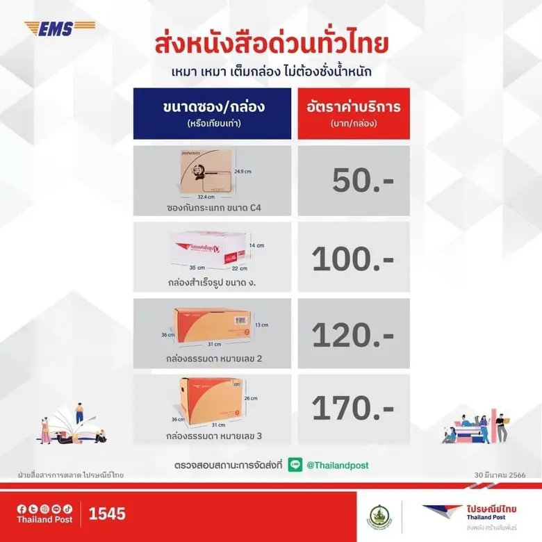 ไปรษณีย์ไทยเอาใจสาย Bookfluencer จัดหนักโปร EMS เหมาจ่ายเริ่มต้นเพียง 50 บาทในงานสัปดาห์หนังสือแห่งชาติ ครั้งที่ 51