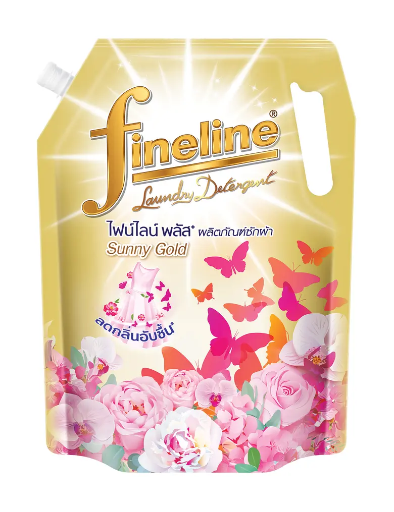 ไฟน์ไลน์ซักผ้า พลัส ซันนี่ โกลด์ กลิ่นหอมสะอาด สดชื่น ยืนหนึ่งในใจ เพิ่มขนาดใหม่ 1,400 มล. มีหูหิ้วจับถนัดมือ พร้อมฝาปิดเปิด ใช้งานสะดวกยิ่งขึ้น