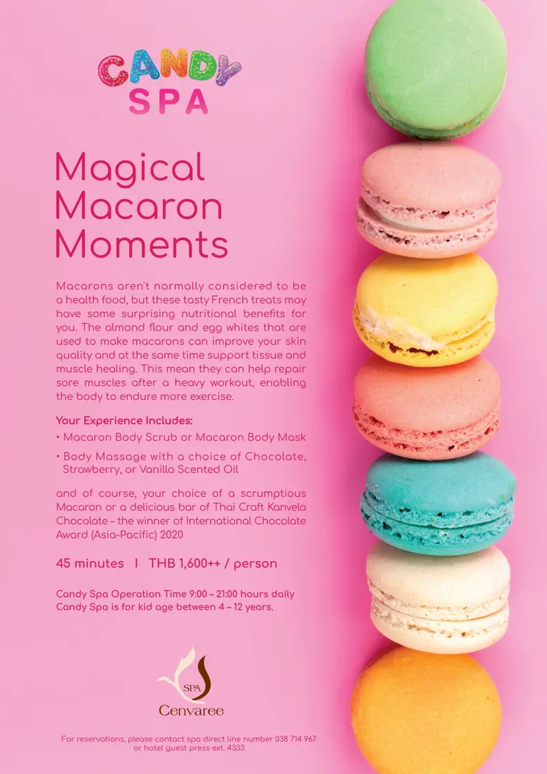 'มาการอง' มหัศจรรย์แห่งอาหารผิว ชวนสัมผัสประสบการณ์พิเศษนี้ ที่ แคนดี้สปา สปาเซ็นวารี เซ็นทาราแกรนด์มิราจ พัทยา