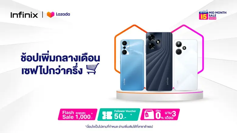 Infinix เสิร์ฟโปรโมชัน ลดแรงกลางเดือน จัดเต็ม! ส่วนลดสูงสุด 1,000* บาท พร้อมรับข้อเสนอพิเศษผ่อน 0% นาน 10 เดือน ในแคมเปญ Mid Month Sale