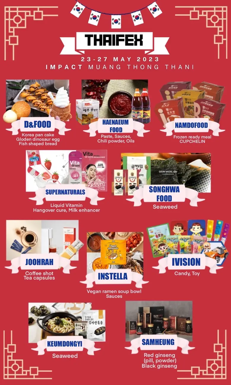 C.M.S. Korea Trade เชิญร่วมงานเจรจาธุรกิจกับผู้ประกอบการจากเกาหลีใต้กลุ่มธุรกิจสินค้าอาหารและเครื่องดื่มในงาน THAIFEX - Anuga Asia 2023 วันที่ 23-27 พ.ค. นี้