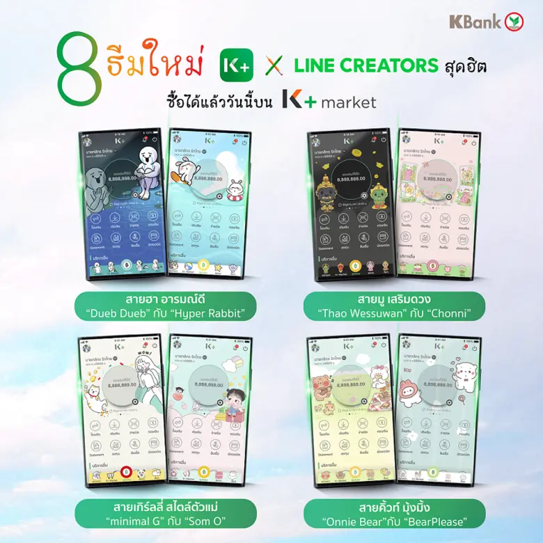 กสิกรไทย เปิดตัว "K PLUS x LINE CREATORS" แต่งหน้าจอ K PLUS ด้วยธีมคอลเลคชันใหม่ฝีมือ 8 ท็อปครีเอเตอร์จาก LINE CREATORS