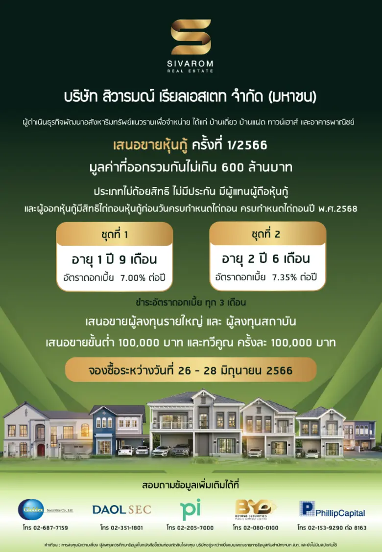 บมจ.สิวารมณ์ เรียลเอสเตท ("SVR") คาดว่าออ...