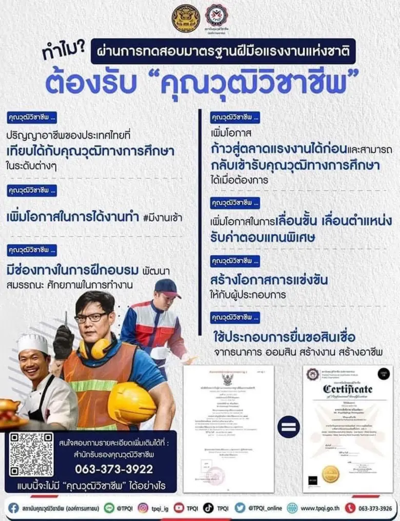 รมว.สุชาติ เผยข่าวดีรับโชค 2 ชั้น ผ่านการทดสอบมาตรฐานฝีมือ รับใบรับรองคุณวุฒิวิชาชีพเพิ่มฟรี