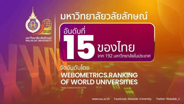 มหาวิทยาลัยวลัยลักษณ์ อยู่อันดับที่ 15 ขอ...