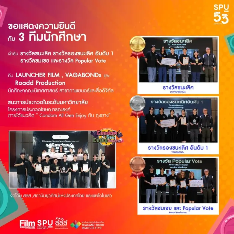 DEK FILM SPU การันตรีคุณภาพผลงาน กวาด 3 รางวัลโฆณารณรงค์ "Condom All Gen Enjoy"