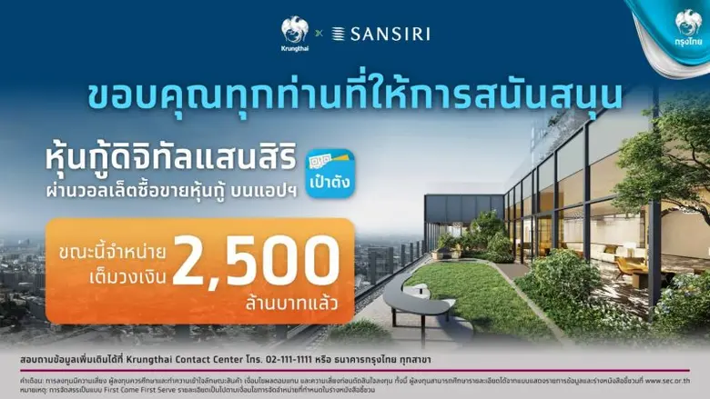 "หุ้นกู้ดิจิทัลแสนสิริ" บนแอปฯ เป๋าตัง กร...