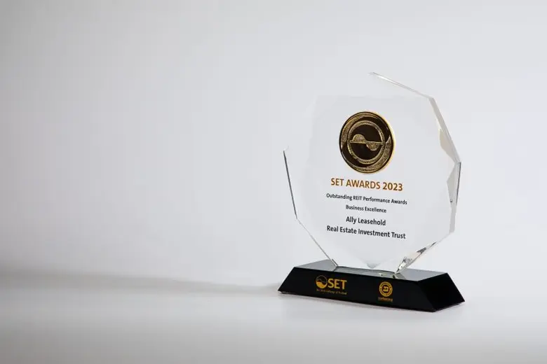 "ALLY REIT" คว้ารางวัลเกียรติยศ SET Awards 2023 สาขา Best REIT Performance Awards ตอกย้ำกองทรัสต์ที่มีผลตอบแทนเติบโตอย่างต่อเนื่อง