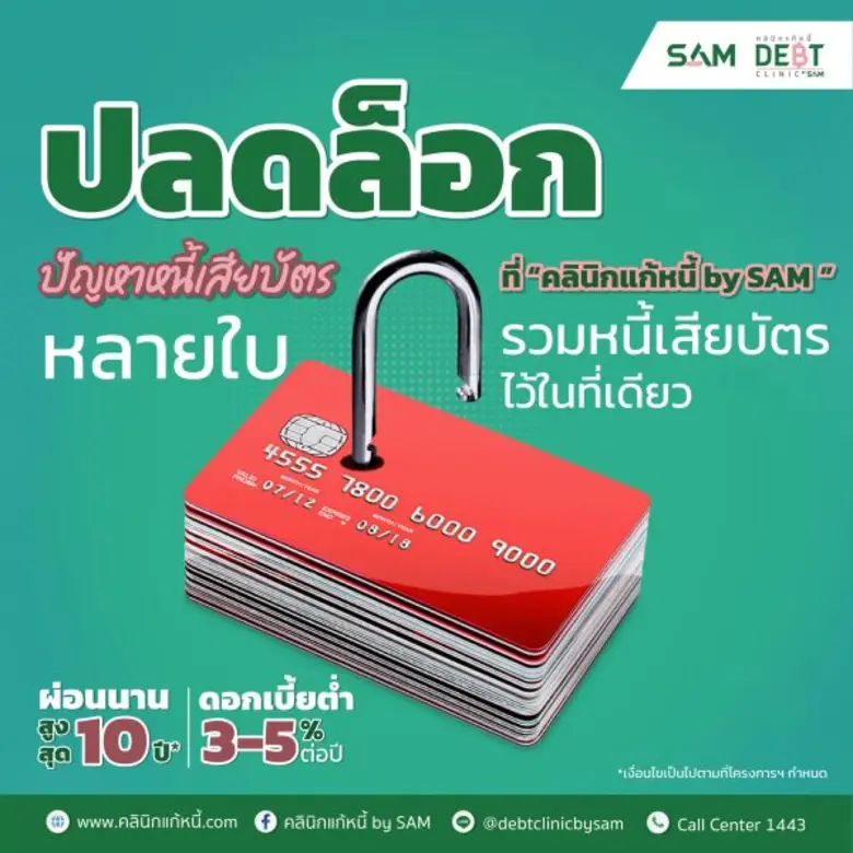 "คลินิกแก้หนี้ by SAM" สนองนโยบายรัฐแก้ไขหนี้ในระบบ เสนอดอกเบี้ย 3-5% ต่อปี ผ่อนนานสูงสุดถึง 10 ปี