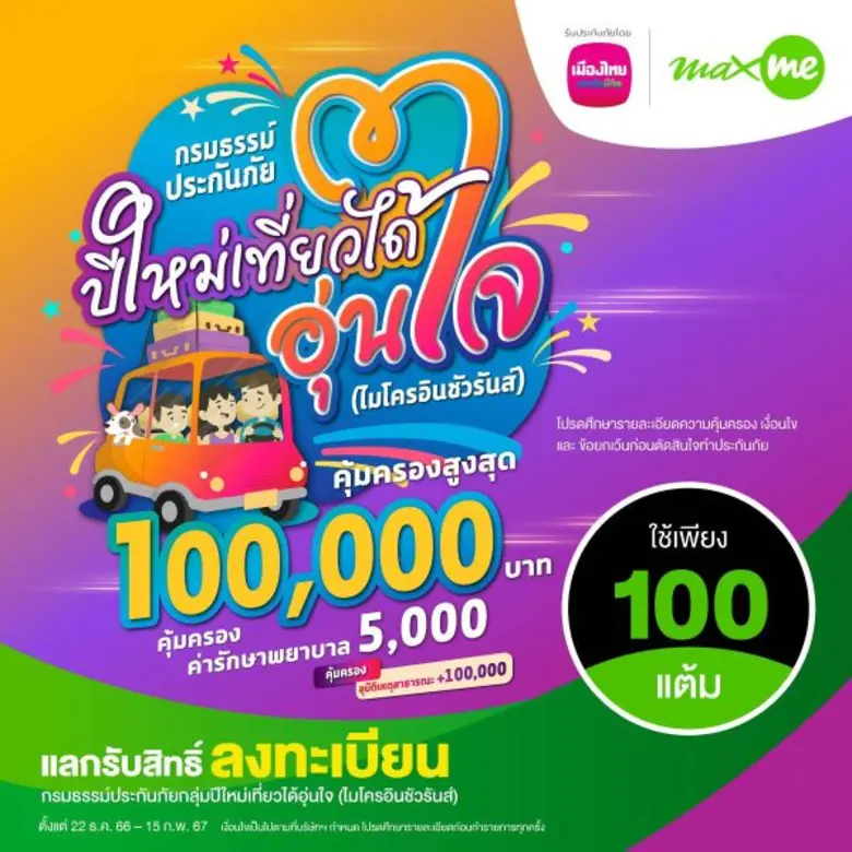 เมืองไทยประกันชีวิต จับมือ แมกซ์ โซลูชัน ส่งมอบความอุ่นใจแก่สมาชิก Max Card ผ่าน "กรมธรรม์ประกันภัยกลุ่มปีใหม่เที่ยวได้อุ่นใจ (ไมโครอินชัวรันส์)"