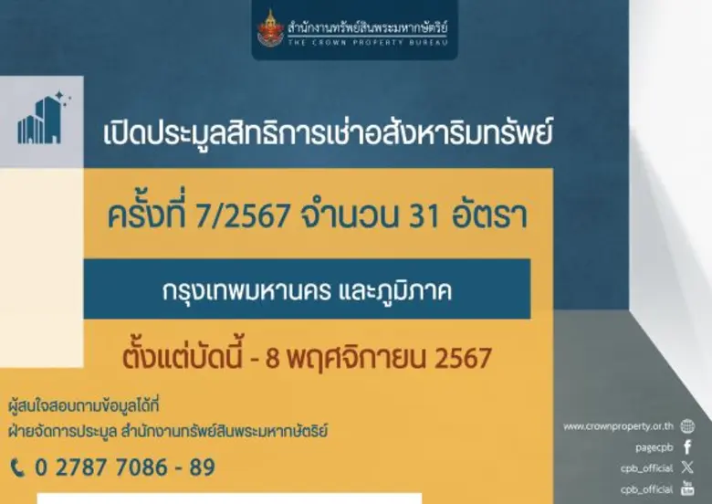 สำนักงานทรัพย์สินพระมหากษัตริย์ เปิดประมู...