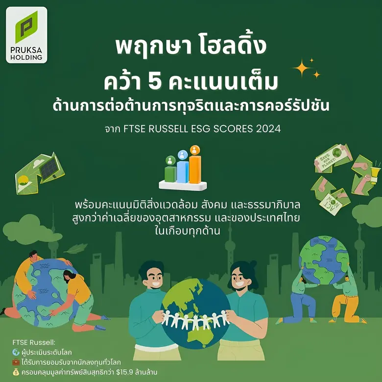 พฤกษา โฮลดิ้ง (Pruksa Holding) ได้รับคะแนนเต็ม 5 คะ...