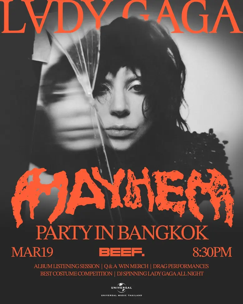 Lady Gaga ทวงบัลลังก์ราชินีป็อปแดนซ์ในอัลบั้มใหม่ MAYHEM ที่ทุกคนรอคอย ชวน Little Monsters ชาวไทย ฉลองคัมแบ็กสุดยิ่งใหญ่ ในงาน LADY GAGA - MAYHEM PARTY IN BANGKOK 19 มีนาคม ที่ BEEF BKK
