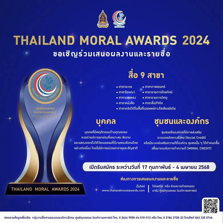 ศูนย์คุณธรรม (องค์การมหาชน) เดินหน้าเฟ้นหาและยกย่อง...