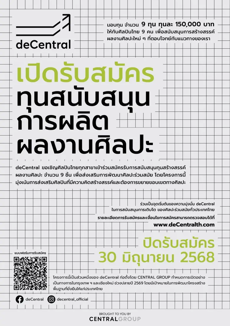 กลุ่มเซ็นทรัล เตรียมเปิดตัว 'deCentral' ศูนย์กลางศิลปะใหม่แห่งเอเชีย พร้อมโครงการทุนสนับสนุนการผลิตผลงานศิลปะเพื่อศิลปินไทย สร้างสรรค์งานศิลป์สะท้อนสังคม
